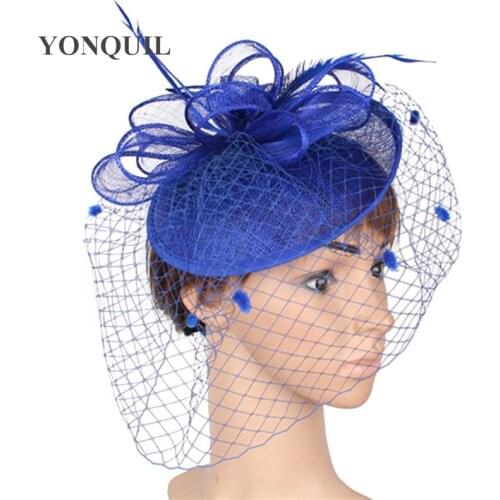 Woman Mariage Mesh Hats Fascinators Elegant Mesh Wedding Headdress With Fancy Feather Hair Accessories Cocktail Headwear SYF287