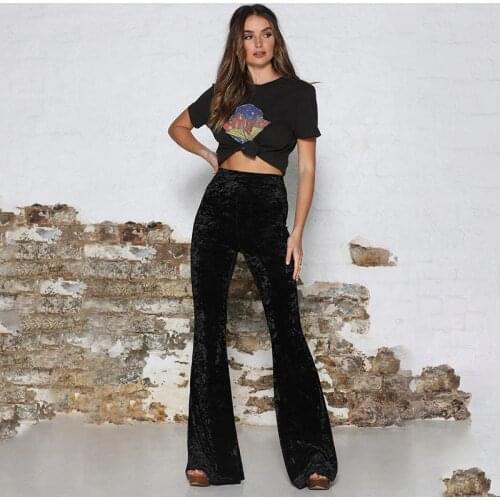 Autumn Winter Velvet Long Flare Pants Women Korean Streetwear Sexy High Waist Trousers Casual Velour Plus Size Office Ladies