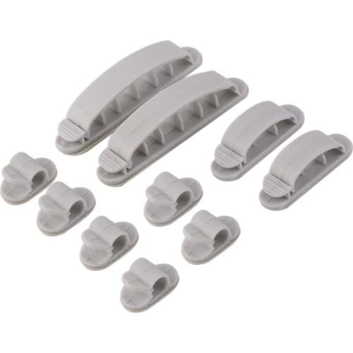 10 PCS Grey Plastic Wire Fixed Clip Self Adhesive Table Cable Cord Wire Winder Wrapper Clips Clear Up Clips Clamps Wholesale