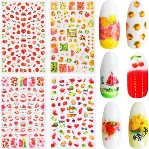 2PC 3D Self-Adhesive Nail Art Stickers Fruits Leaves Design Nail Decals Water Transfer Nail Sticker Nail Salon Decor Accessories