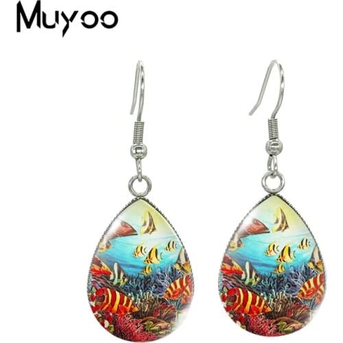 2021 New Underwater World Tear drop Earring Marine Life Fish hook Earrings Glass Cabochon Jewelry Handmade Items