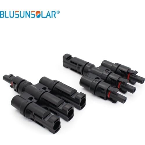 Blusunsolar1 pair Solar 3 To 1 T Branch Connector Solar PV Triple Branch Coupler 3M1F 3F1M Male And Female Connectors