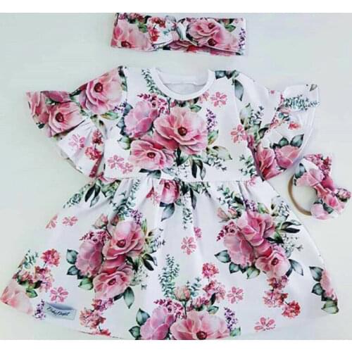 UK Summer Toddler Baby Girl Clothes Flower Party Princess Tutu Dress 2PCS Set