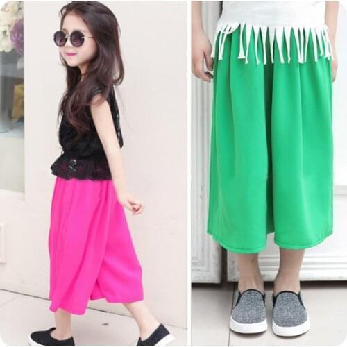 New Pattern Garment Trousers 2016 Summer Korean Girl Baby Solid Color Cool Wide Leg Pants Girl Bigfoot Pantskirt Pants