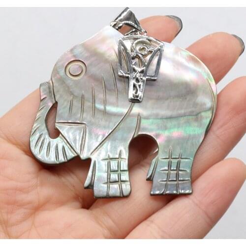Natural Stone Mother-of-pearl Shell Pendant Elephant-shaped Handmade Craft DIY Necklace Sweater Chain Jewelry Accessories Making