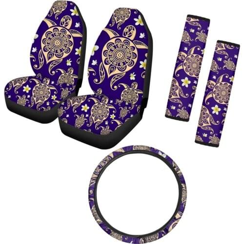Sea Turtles Polynesian Prints Fashion Front Seat Covers for Cars Easy Clean Car Steering Wheel Protection Car Seat Belt Covers