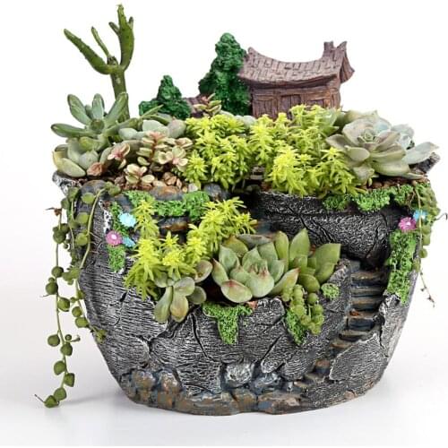 Creative Resin Flower Pot Desktop Succulent Plants Bonsai Holder Planter Flowerpot Home Decoration Ornament Miniature Landscape