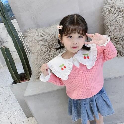 Blue Small Town Childrenswear Foreign Trade INS Girls Autumn Sweater 2020 CHILDRENS Knit Cardigan Baby Sweater Coat