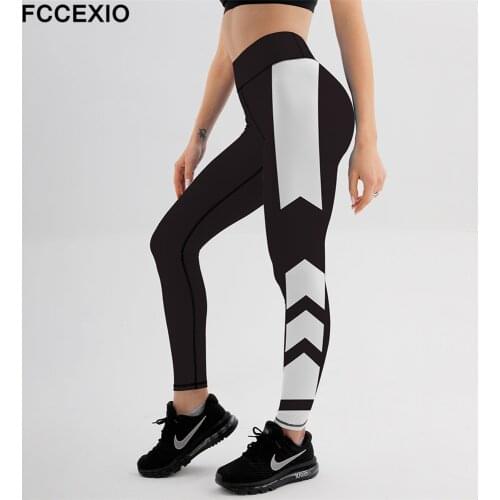 FCCEXIO Brand Fashion Summer Women Plus Size Pants Patchwork Printed High Waist Soft Workout Black Seamless Running Leggings