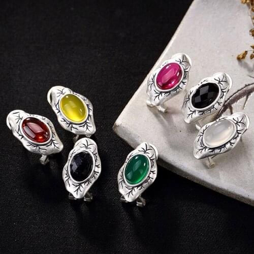 Fine Silver Inlaid Pomegranate Carnelian Silver Ways Pattern Of High-grade Ladies Tremella Earrings