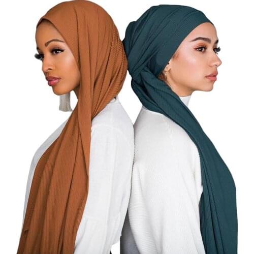 JTVOVO RUNMEIFA 2021 New Pure Color Crumpled Jersey Muslim Hijab Mercerized Cotton Womens Fashionable Head Wrap Scarf Turban