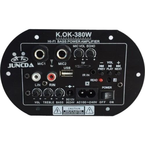 KOK-380 AC 220V 12v 24v Digital Bluetooth Amplifier Board Subwoofer Dual Microphone Karaoke Amplifiers Car Home amplificador AMP