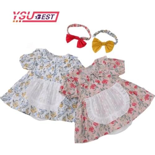 Baby Girls Flower Rompers 2020 Newborn Shorts Sleeve Clothing + Hair Band Toddlers Kids Jumpsuits Korean Style Infants Clothes