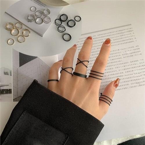 6pcs Punk Joint Ring Set Geometric Twist Minimalist Jewelry Metal Silver/Black /Gold Rings for Women Party Accessiory anillos