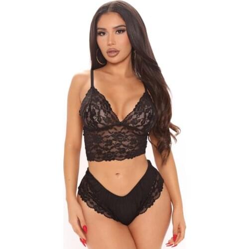 Sexy Lingerie Set for Women Valentines Day Two Pieces Underwear Sets Exotic High Waist Lace V-Neck Bra and Panty Sets