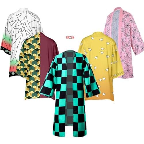 Anime Demon Slayer Kimetsu No Yaiba Cosplay Costume Kimono Kamado Tanjirou Kamado Nezuko Cloak Costumes Cape