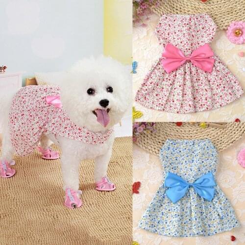 Lovely Floral Print Dog Dress Puppy Cat Summer Cotton Bow Skirt Clothes XS-L