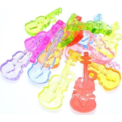 Fashion Guitar Shape Transparent Colorful Acrylic Jewelry Necklace Pendants 50*19*7mm Plastic Ornament Charms Garment Accessory