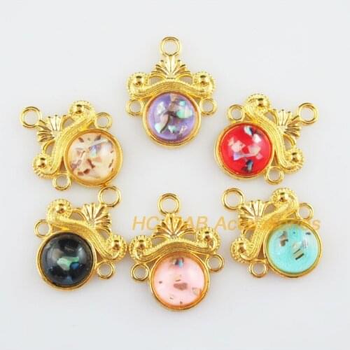 Fashion 12Pcs New Flower Charms Gold Color Retro Mixed Resin Round Connectors 18x23mm