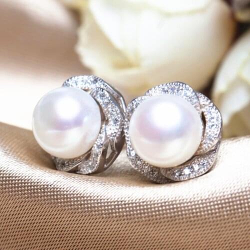 JK Fashion Delicacy Pearl Stud Earrings for Women Wedding Engagement Jewelry Shiny CZ Flower Shape Timeless Female Earrings