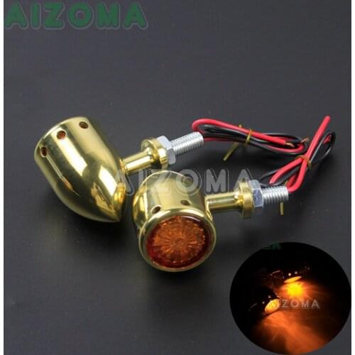 Motorcycle 12v Solid Brass Bullet Turn Signal Blinker Light Amber Flasher Indicators for Harley Chopper Sportster Softail Custom