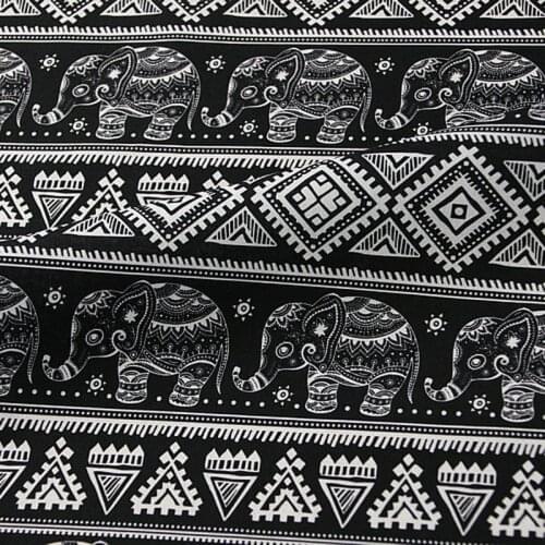 Cartoon Elephants in Black Cotton Fabric for Kids Clothes Bedding Set Hometextile Cushion Cover DIY Needlework Material
