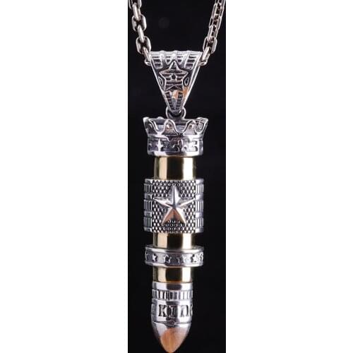 S925 Silver Pendant Thai Silver Handmade Personality Hip Hop Military Series Five Star Bullet Pendant Man Pendant