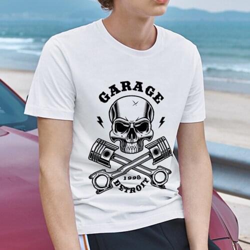 New Mens Fashion Street T-shirt Cool Skull Pattern Printing Commuter T-shirt Gothic Casual Simple O-neck Soft Mens Top Shirt