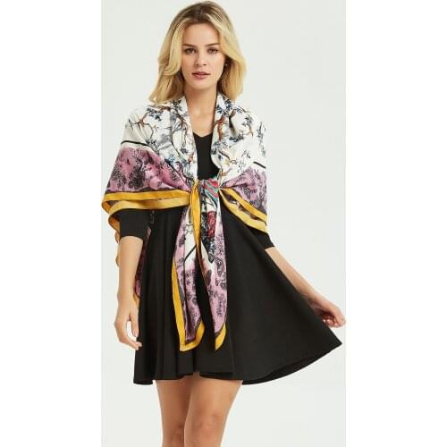 KOI LEAPING New woman Fashion silk Scarf animal forest Printing 130*130 big Square scarf headscarf high quality Shawl