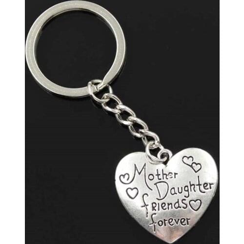 New Fashion Men 30mm Keychain DIY Metal Holder Chain Vintage Mother Daughter Friends Forever 28x30mm Silver Color Pendant Gift