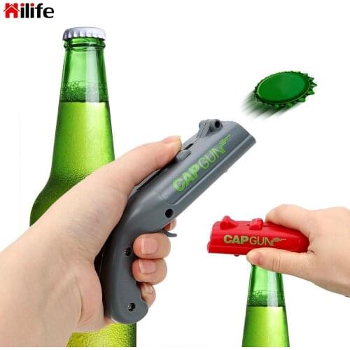HILIFE Can Openers Spring Cap Catapult Launcher Gun shape Bar Tool Drink Opening Shooter Beer Bottle Opener Creative