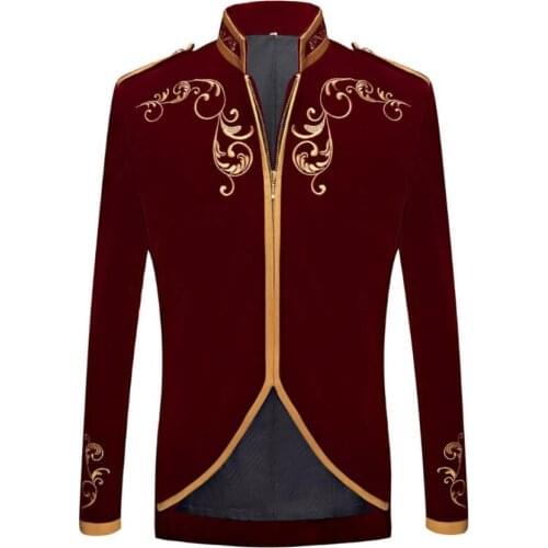 Palace Style Mens Fashion Stand Collar Sports Jacket British Style Retro Embroidery Stitching Zipper Personality Blazer