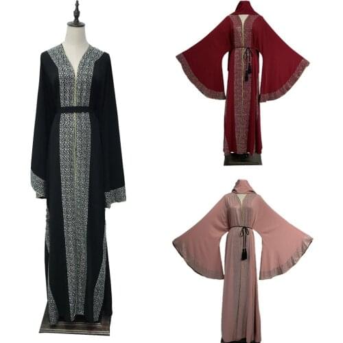 Dubai Style Abaya Wedding Women Abayas Burkha Farasha Jalabiya Jilbab Dress Kaftan Luxury Rhinestone Flare Sleeve Kimono Robe
