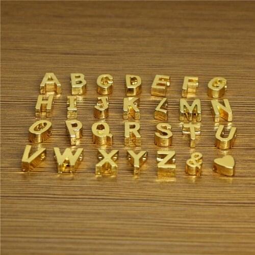 20pcs 10MM Gold Alloy uppercase alphabet charms Slide capital letter Beads slider initial Pendant DIY hand accessories material