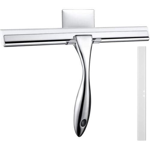 Practical Shower Squeegee, Window Stainless Steel Wiper with Self Adhesive Hook, Cleaner for Bathroom Mirror Wiper Scraper Windo