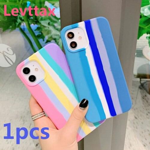 1pcs Luxury Rainbow Shockproof Soft Case For iPhone 12mini X Xr Xs Max 11 Pro Max 8 7 6s Plus SE Liquid Silicone Phone Cover