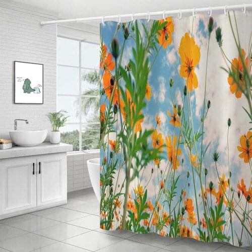 Psychedelic Flowers Printing Bath Curtains Waterproof Bathtub Polyester Shower Curtain Polyester Washable Fabric With Hook Decor