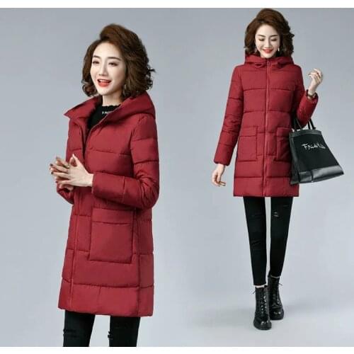 6XL Plus Size Middle Aged Women Down Cotton Jacket New Fashion Hooded Parkas Large Size Women Winter Jacket Coat Outerwear W2379