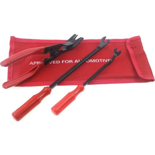 3pcs/Set Auto Car Door Panel Remover Clip Trim Auto Fastener Pliers Puller Tool Retaining Clip Remover Pry Bar Tool + Nylon Bag
