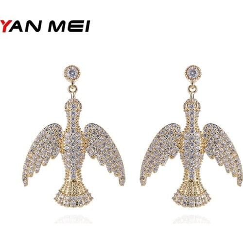 Yanmei Fly Bird Shape Gold colour Stud Earrings For Women Luxury Bijuteria Feminina YME7619