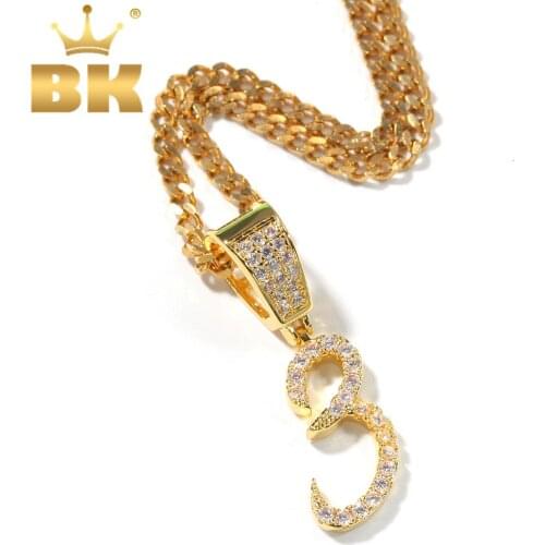 THE BLING KING Single Cursive Writing Initial Numbers Chain Necklaces & Pendant For Men Women Full Iced Out Cubic Zircon Jewelry