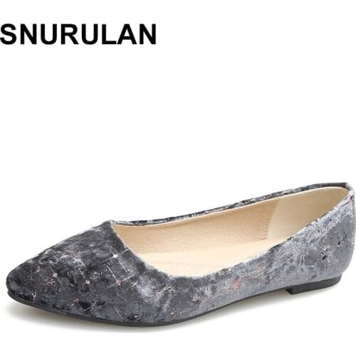 SNURULAN Women Flats Shoes 2020New Fashion Shoes Flock Casual Office Ladies Shoes Slip On Black Gray Coffee Women Footwear