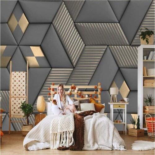 Modern 3D Geometry Rhombu Tiles Gray Leather Textced Mural Cafe Bar Restaurant Wall Paper Living Room Bedroom Decor Wallpaper 3D