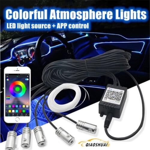 Car LED optical fiber cold light RGB mobile phone APP remote control atmosphere lamp foot lamp drag 5 voice control atmosphere l