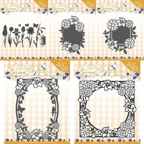 Piggy Craft metal cutting dies cut die mold Spring flower leaf frame Scrapbook paper craft knife mould blade punch stencils dies