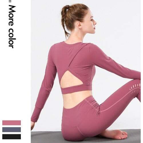 TaoBo New Halter Sexy Yoga Clothes Womens Loose Quick-drying Clothes Navel Fitness Long-sleeved T-shirt Sports Top Training