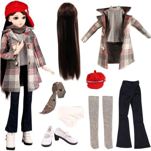 UCanaan 1/3 BJD Doll Accessories Clothes Set Wig Shoes Full Outfits For 60CM Girls BJD Dolls DIY Dress UP Toys Accessories
