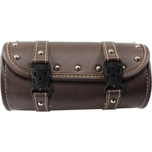 Universal Motorcycle Front Tool Bag PU Leather Saddlebag Luggage Storage Saddle Bags Matte Brown