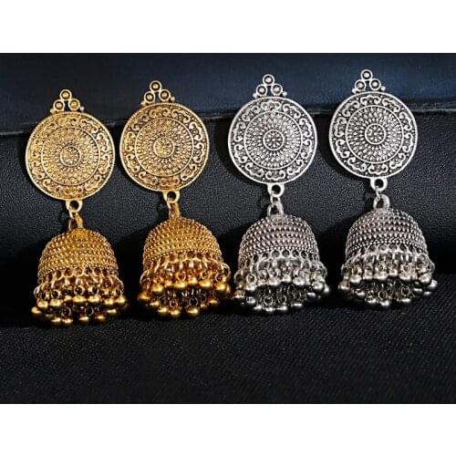Vintage Carved Silver Color Jhumka Bells Beads Tassel Statement Earrings For Women Egypt Tribal Gypsy Wedding Indian Jewelry