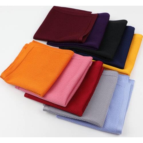 High Quantity Solid Color Knitted Hankerchief Scarves Soft Fabric Woven Hankies Mens Pocket Square Knit Handkerchiefs